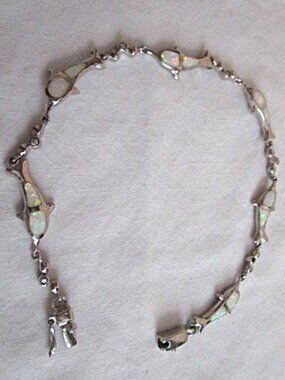 Sterling Silver Fire Opal Dolphin Bracelet 7.25"